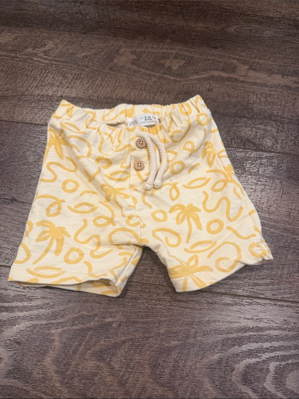 Zara Yellow Palm-Print Cotton Shorts